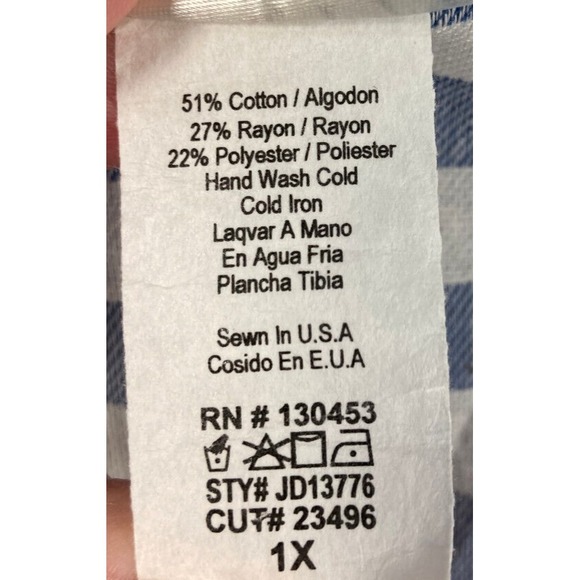 Janette Plus Dress Womens 1X Blue Stripe Short Sleeve Faux Wrap USA Made Coastal - Picture 4 of 12